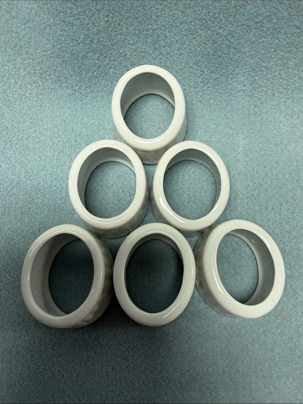 Ceramic White Ribbed Napkin Rings - Set of 6